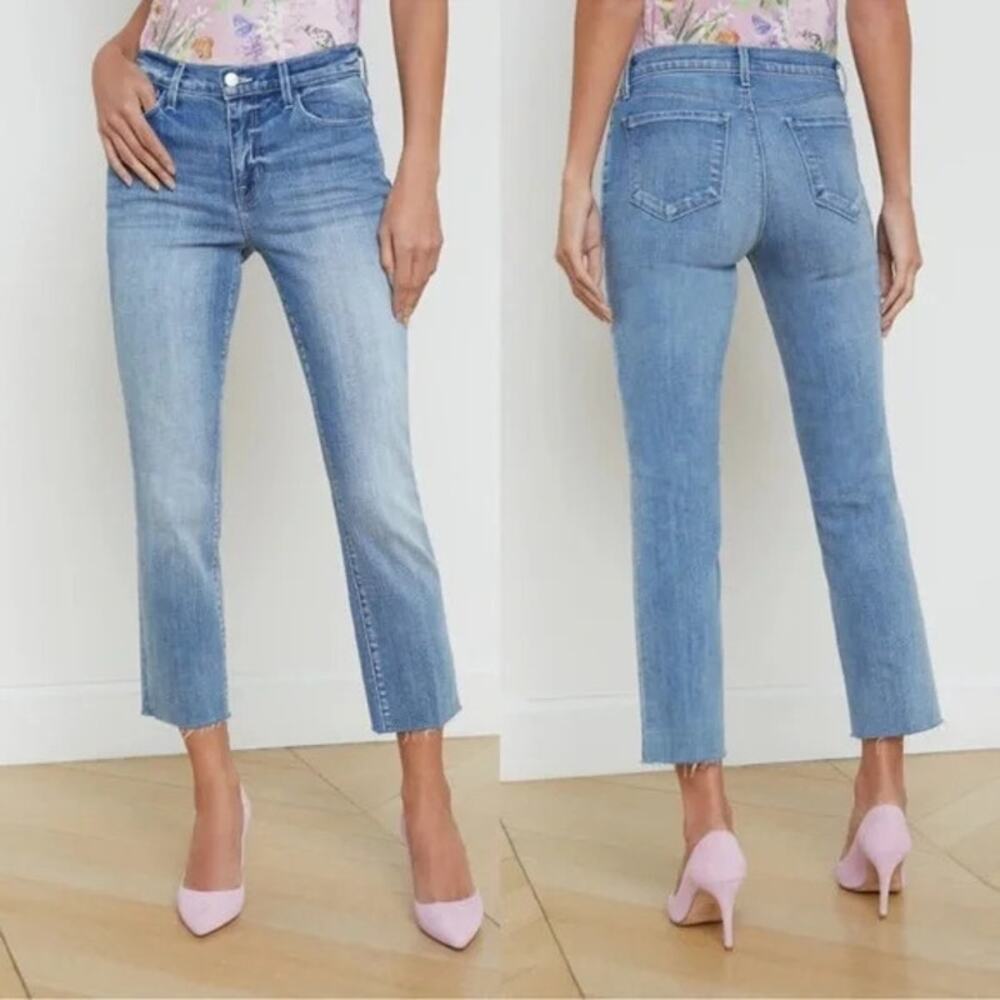 L'AGENCE Sada High Rise Slim Fit Cropped Light Wash Jeans Size 31